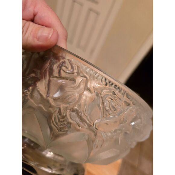 William Adams Frosted 24% lead Crystal Germany Serving Bowl Roses Silverplate - Picture 5 of 7